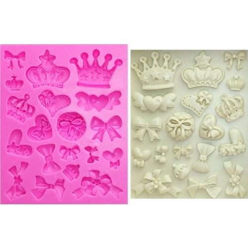 M0226 Cartoon Crown & Bow Tie Silicone Fondant Cake Mold Cupcake Jelly Candy Chocolate cake Decoration Baking Tool Moulds