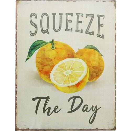 Metal Wall Sign SQUEEZE The Day Farm Orchard Fresh Juicy Orange Wall Decoration Vintage Retro Metal Tin Sign 8x12 Inches
