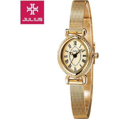 JULIUS Mini Golden Womens Watch Japan Quartz Lady Hours Fine Fashion Clock Retro Stainless Steel Bracelet small Girls Gift Box