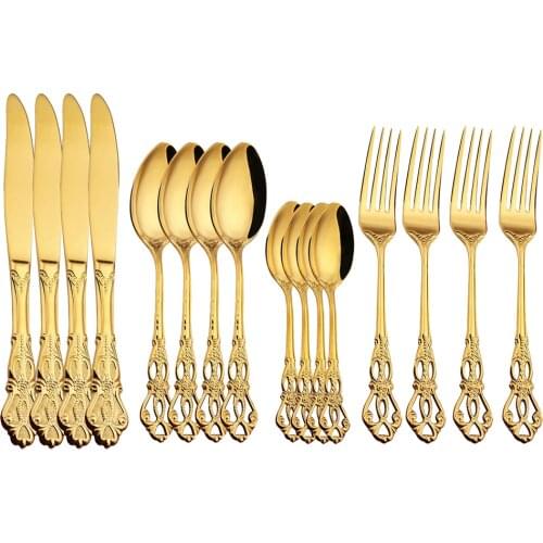 Gold Cutlery Set Stainless Steel Dinnerware Set 16/32 Pcs Dinner Set Rainbow Silverware Set Knives Forks Coffee Spoons
