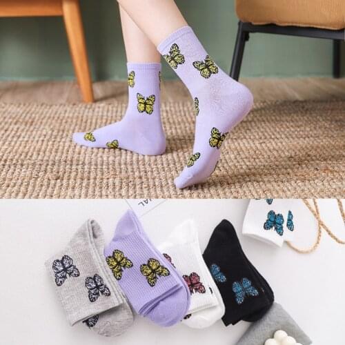 Butterfly Womens Socks Crew New for Autumn Winter 2020 Harajuku Kawaii Street Trend Cotton Breathable Long Socks Girl Athletic