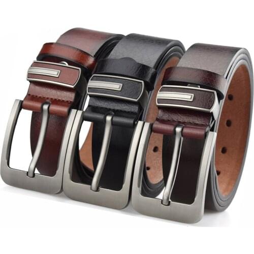 Mens Fashion Leather Belt High Quality Luxury Brand Ladies Metal Double Buckle New Belt with Jeans