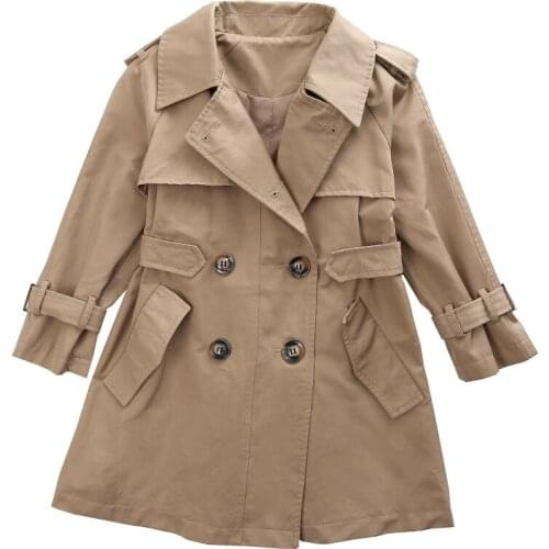 Girls Trench Coat Spring Autumn Medium Length Young Girls Fashion Coat Classic Khaki Baby Girls Trench Coat Double-breasted