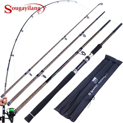 Sougayilang 4 Section Fishing Rod Ultralight Weight Spinning Fishing Rod Carbon Fiber Material 2.7M Fishing Rod Tackle Pesca