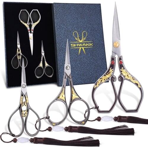 SHWAKK Vintage European Scissors Stainless Steel Scissors Cross Stitch Cutting Embroidery Sewing Handcraft DIY Sewing Tool