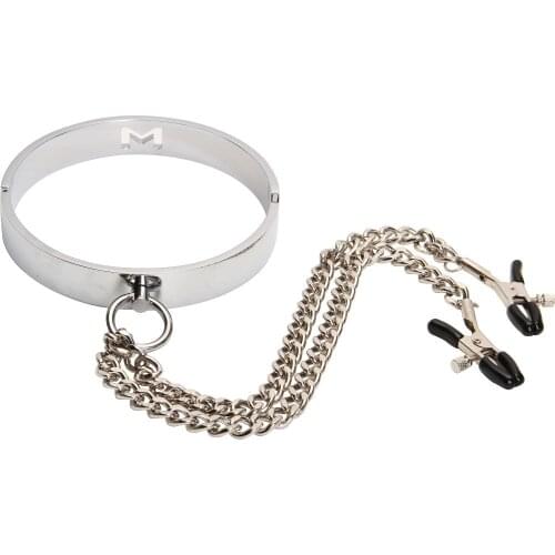 Top Quality Adult Games Female Cervical Collar with Nipple Clamp,Metal Collar+Breast Clip,Nipple Clip,Breast Clamp,Sex Toys 391