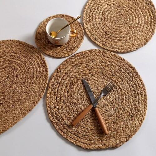 Japanese Natural Handmade Gourd Straw Woven Cup Bowl Pan Insulation Anti-Scald Placemat Household Dining Table Mat Shooting