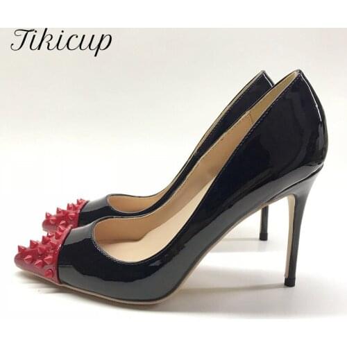 Tikicup Revits Pointy Toe Women Patent Leather Stilettos High Heels 8/10/12cm Customize Slip On Party Pumps Shoes for Sexy Lady