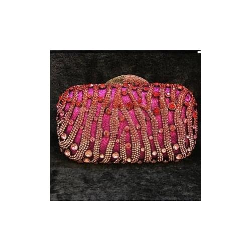 Women gold Crystal Evening Clutch Purse blue Hard Case Metal Minaudiere Bridal Wedding Party crossbody Bag blue/red wallet