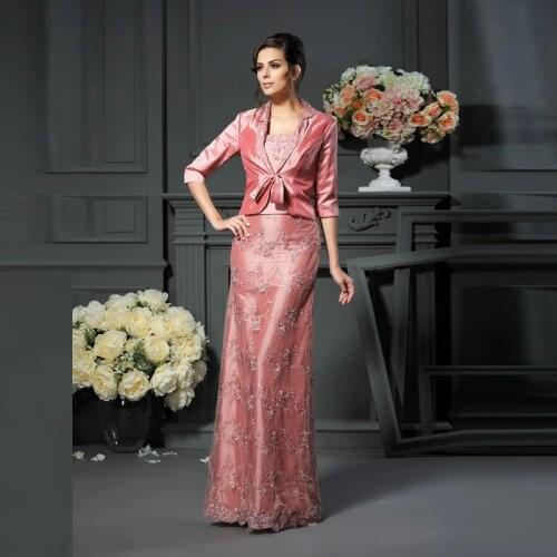 Hot Sale Charming Two Pieces Lace Mother of the Bride Dresses With Jacket Shoulders With Straps Wedding Guest Dress Full Length