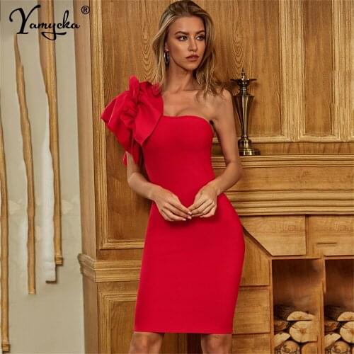 Sexy one shoulder Ruffle vintage evening prom dresses for women 2021 party summer bandage dress elegant backless bodycon dress