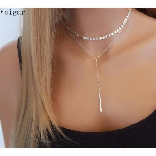 2018 Simple Gold Silver Color Chain Choker Necklace Long Bar Tassel Chocker Necklaces for Women Collar Collier Ras Du Cou