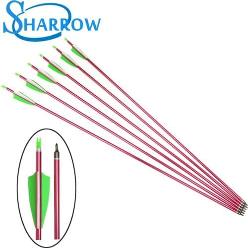 12pcs 31" Spine 500 Archery AluminumShaft Arrow 100 Grain Arrowhead For 3 inch Rubber 2 Green 1 White Feather Accessori