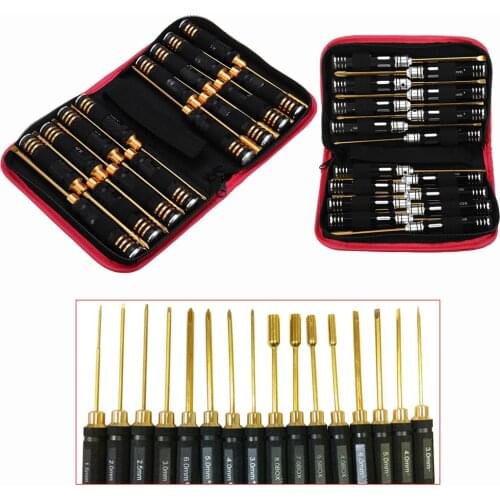16pcs/set Hex Phillips Screw Nut Flat Hexagonal Screwdriver Steel Set with Bag Black Round Hand Shank For RC Model