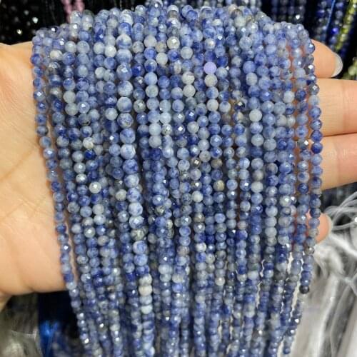 2/3/mm Natural Faceted New Blue Sodalite Jaspers Stone Bead Round Loose Spacer Beads For Diy Jewelry Making Accessories Necklace