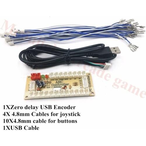 2PCS Zero Delay USB Joystick Encoder PCB Board Arcade Game Controller PC & Raspberry Pi Handle Control board with wire harness