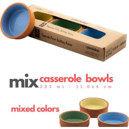 3'lü Oven Rice Pudding Bowl Colorful Earthen Bowl Lusterware High Temperature Resistant Casserole Container Sauce Salad Appetizer Sweet Souffle