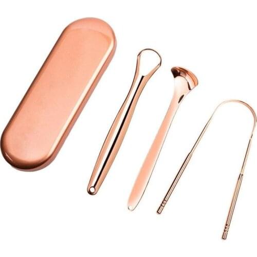 3 Pcs Steel Tongue Scraper Metal Brush Dental Kit Tongue Cleaner With Travel Handy Case Oral Care Dental Tool Adult