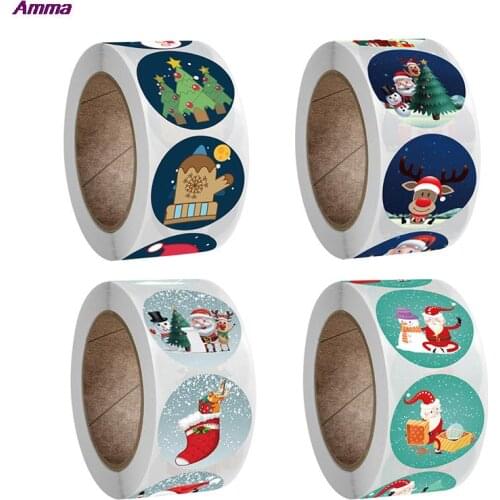 500Pcs/roll Merry Christmas Stickers Animals Snowman Trees Decorative Stickers Wrapping Gift Box Label Christmas Tags