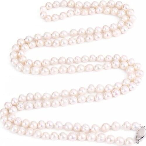 53.1inch Long Pearl Necklace High Quality 7mm 8mm Natural White Freshwater Pearl Sweater Chain Necklace For Women Wedding Gifts
