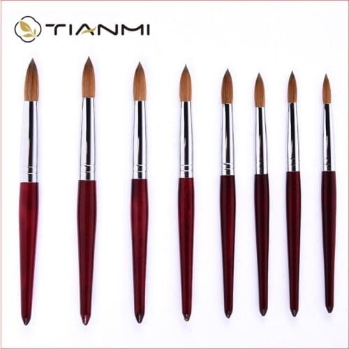 Acrylic Brush Wooden Handle Kolinsky Scarlet Acrylic Sable Nail Brushes Manicure Nail Art Brush for UV Gel Builder Tools TIANMI