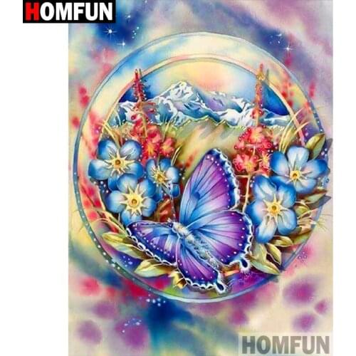 HOMFUN Full Square/Round Drill 5D DIY Diamond Painting "Flower butterfly" 3D Diamond Embroidery Cross Stitch Home Decor A19199