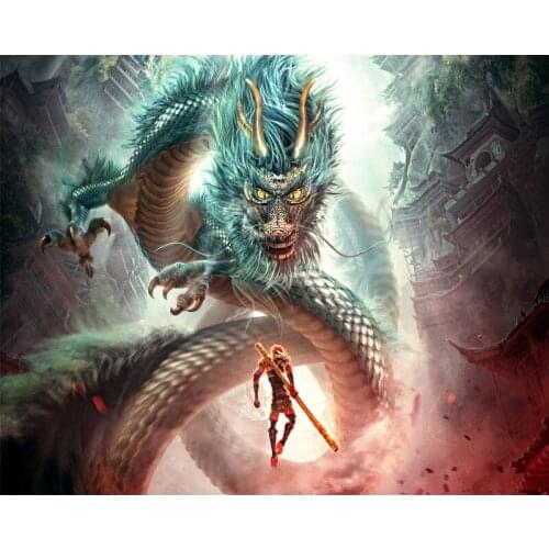 Diamond Embroidery Full square Monkey King fight dragon Diamond picture 5D Diy diamond painting mosaic home decor H7