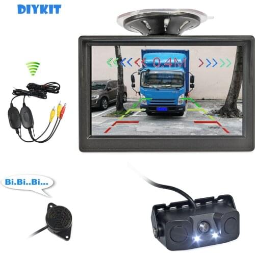 DIYKIT Wireless 5 Inch TFT LCD Display Car Monitor + Waterproof Video Parking Radar Sensor Car Rear View Camera Led Night Vision