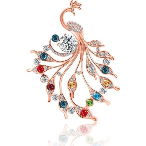 New Alloy Trend Personality Fashion Noble Brooch Pin Peacock Red Colorful Different Noble Temperament Dress Accessories
