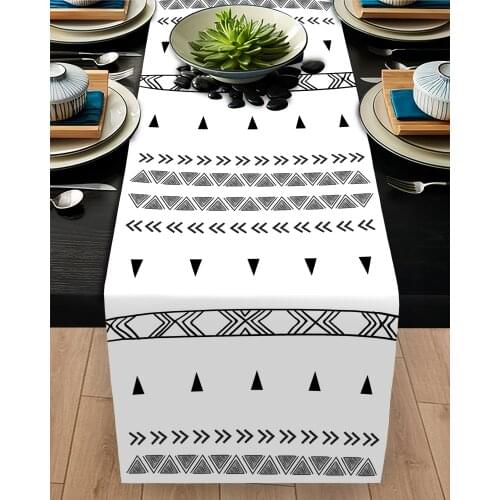 Runner cover table living room kitchen white black ethnic shape patterned micro fabric cover runner pattern Free Shipping