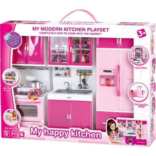 Simulation Kitchen Cabinets Set Children Pretend Play Cooking Tools Mini Dolls Tableware Suits Toys Girls Dollhouse Play Toy Gif