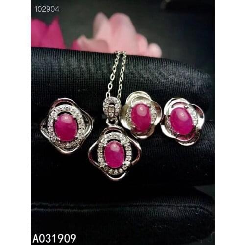KJJEAXCMY boutique jewelry 925 sterling silver inlaid Natural ruby Ring Earring Necklace Suit Support Detection fine