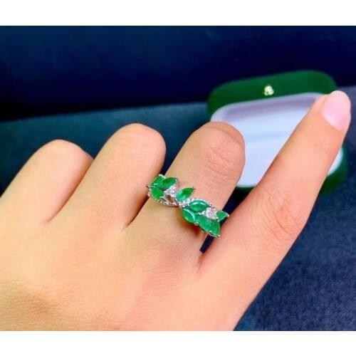 Natural Emerald Ring S925 Sterling Silver Gold Color Jewelry Exquisite Woman Ring Birth Stone