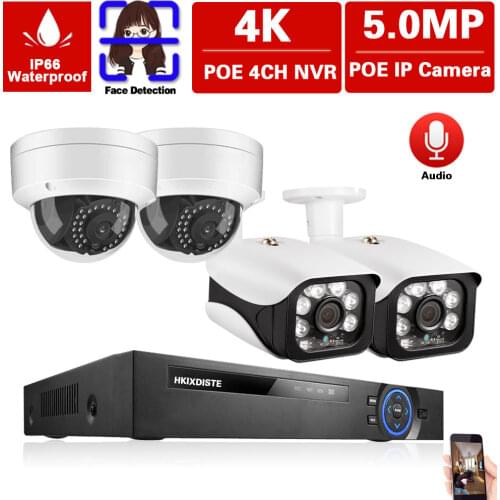 H.265 4CH POE NVR Kit 4K Face Detection CCTV Security Camera System Set 5MP Outdoor Waterproof IP Video Surveillance Camera Kit
