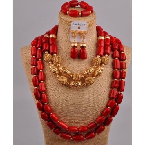 Red Nigeria Coral Beads Jewelry Set African Wedding Coral Set Bridal Jewelry Sets 320-H3