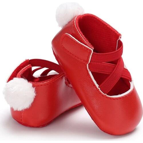 Princess Baby Shoes Newborns Plush ball PU Leather Shoes Infants Crib Soft Shoes Sneakers First Walker for 0-18M