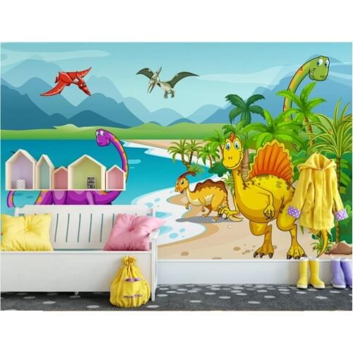 WDBH Custom mural 3d photo wallpaper Hand-painted Dinosaur Lakeside Forest Childrens 3d wall murals wallpaper for living room