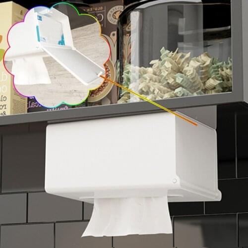 Wall Mounted Tissue Box Plastic Paper Towel Napkin Container Case Adhesive Tissue Holder For Kitchen Bathroom Tissue Storage Box