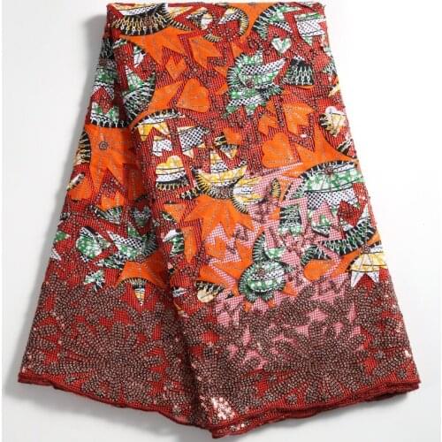 Zhenguiru New Orange Sequined Bazin Fabric Mesh African Fabric Beautiful Nigerian Fabric For Women Wedding And Party Dress A2277