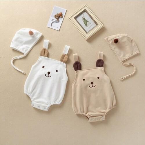 2019 NEW Baby Girls Clothes Summer Sunsuit 3D Bear Color Block Cotton Print Rompers+Hat Set Infant Outfit Girls Jumpsuit Clothes