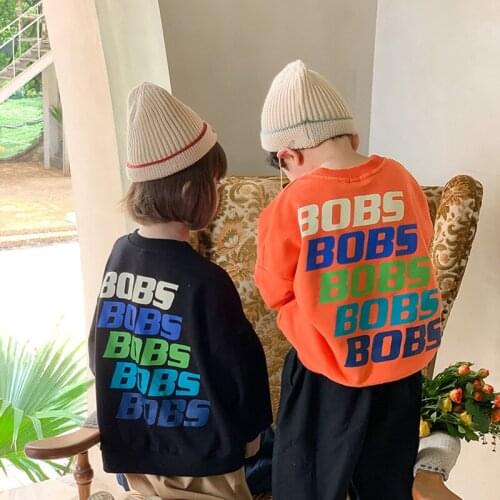 2021 Autumn and Winter New Korean Version Boys and Girls Color Letter Printed Sweater Childrens Long-sleeved