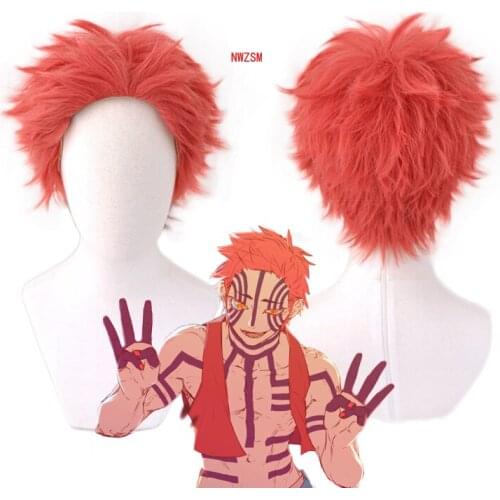 Anime Demon Slayer Kimetsu no Yaiba Komaji Akaza Red Short Wig Cosplay Costume Heat Resistant Synthetic Hair Men Women Wigs
