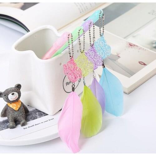Feather Pendant Gel Pen Kawaii Stationery Cute Pens Novelty Cartoon Kawaii Pens Black Ink Student Gel Pen School Office Supplies