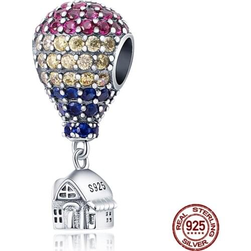 New 925 Sterling Silver Colorful Pendant Hot air Balloon Fit Original 3mm Bracelet&Bangle Making Fashion DIY Jewelry For Women