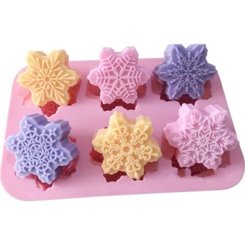 6 Shape Christmas Snowflake Silicone Soap Mold DIY Handmade Pudding Cake Chocolate Candle Jelly Aromatherapy Stone Mold