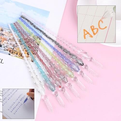 1 Pc 8 Colors Glass Drip Fountain Pen Vintage Glass Dip Dipping Pen Signature Filling Ink Fountain Pens Crystal Writing Dip Pens
