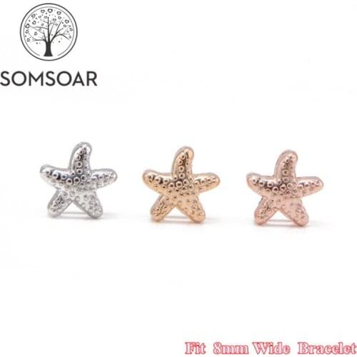 Somsoar Jewelry Kids Size Sea Stars DIY Charms fit 8mm Wide Leather Wrap Bracelet Wristband for Child Toddler/Women 10pcs/lot