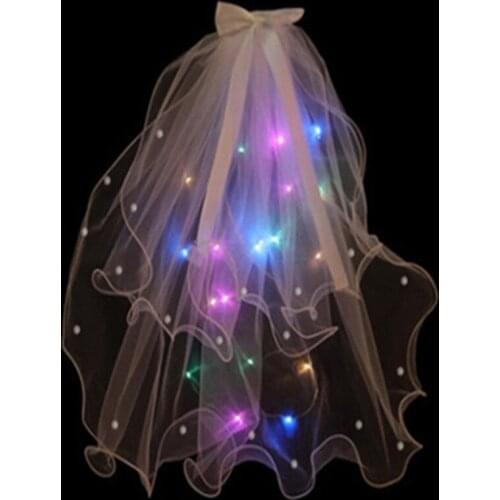 Online Celebritys LED Luminous Flashing Colorful Veil Children Comb Warm Lamp Lantern Soft Yarn White Double Layer 65cm Factory