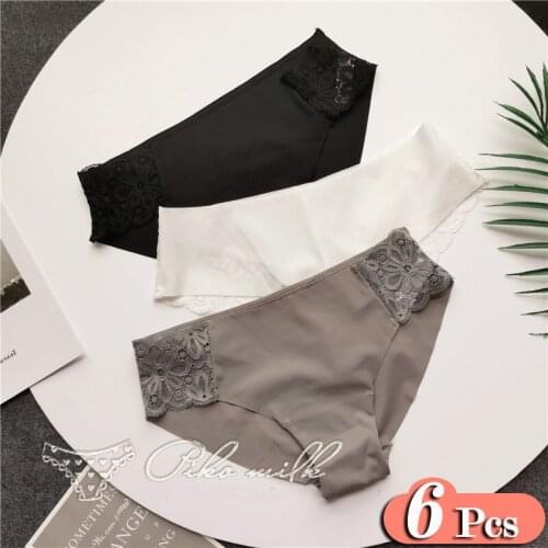 6Pcs/Lot Ice Silk Thin Seamless Women Underwear Solid Soft Breathable Thin Sexy Fashion Panties Female Crotch Cotton Briefs Set