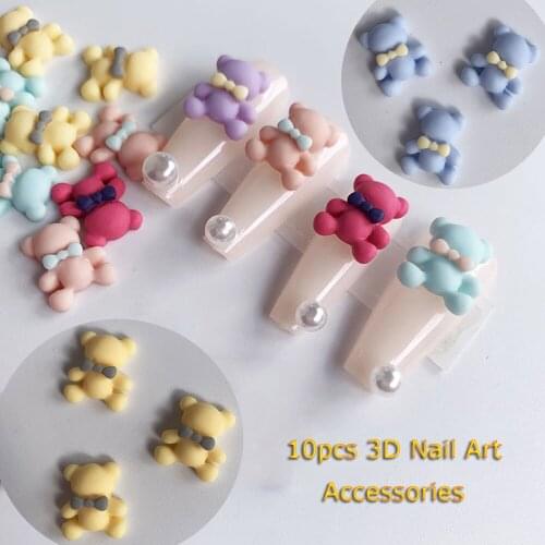 10pcs Cartoon Cute Bear Nail Jewelry Nail Art Decorative Manicure Jewelry Accessories Nail Art Flat Back Resin Decor